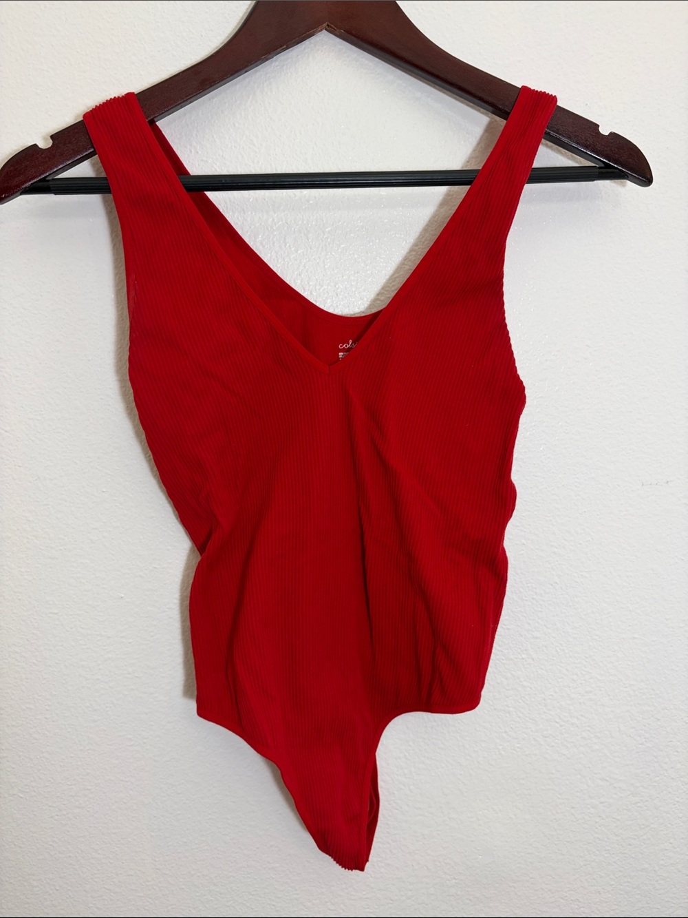 Colsie Red Ribbed V-Neck Bodysuit